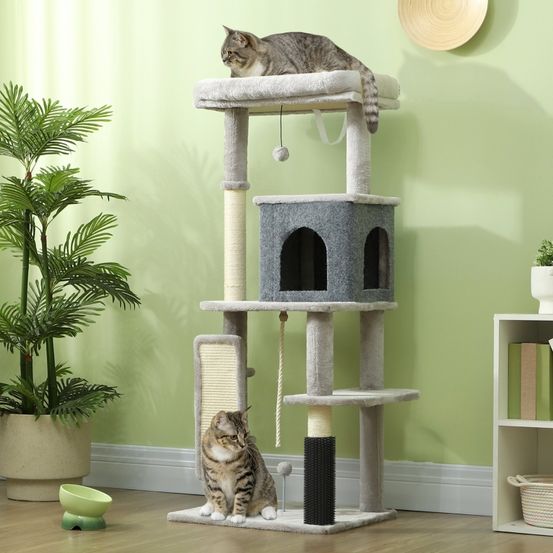 Arbre à chat griffoir sisal peluche multi-niveaux brosse soin 132cm gris - comfortxl pet living
