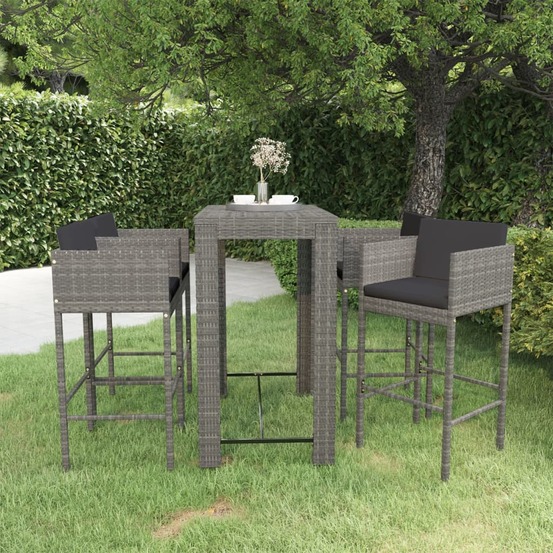 Ensemble de bar de jardin 5 pcs et coussins résine tressée gris