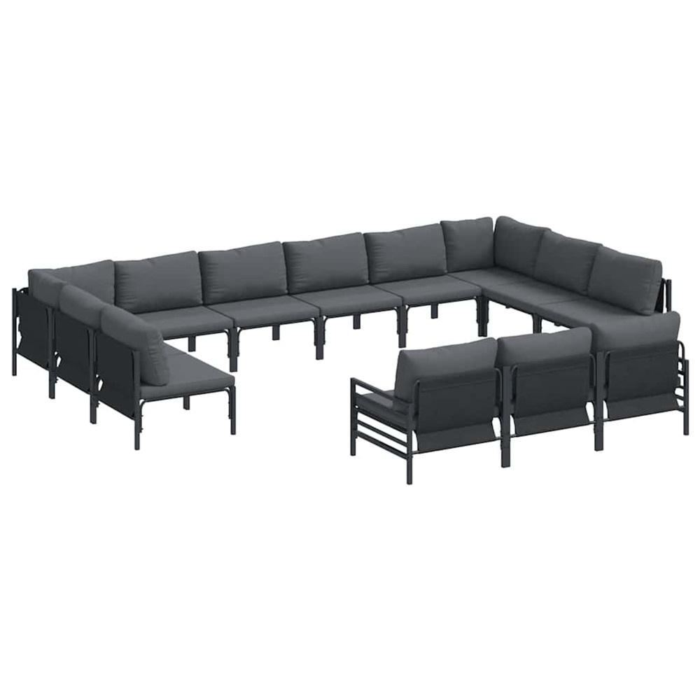 Ensemble de canapé de jardin avec coussin 13 pcs noir acier
