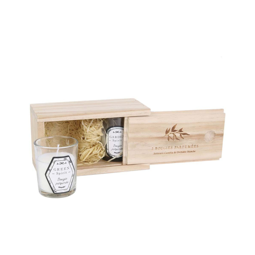 Coffret en bois avec 2 bougies nature