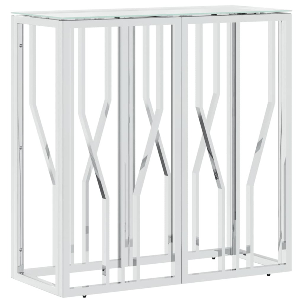 Table console 70x30x70 cm acier inoxydable et verre