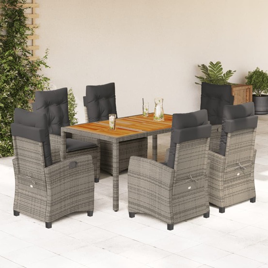 Ensemble à manger de jardin et coussins 7 pcs gris rotin