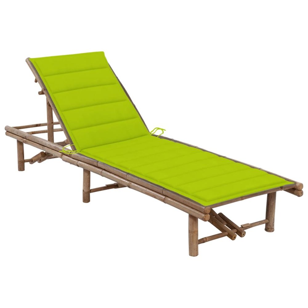 Chaise longue de jardin avec coussin bambou bain de soleil