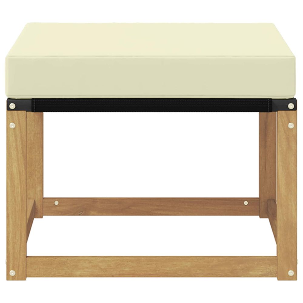 Pouf d'extérieur bois d'acacia massif et tissu textilène blanc