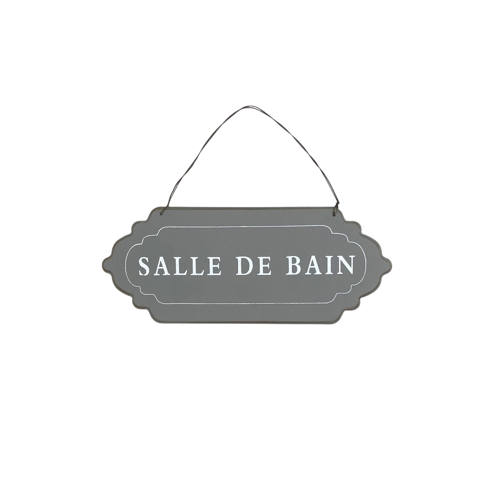Plaque de porte décorative vintage salle de bain fer gris 12x7cm