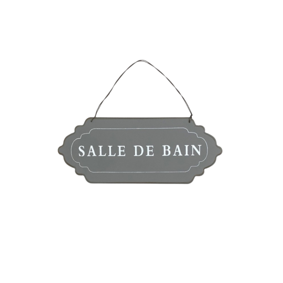 Plaque de porte décorative vintage salle de bain fer gris 12x7cm