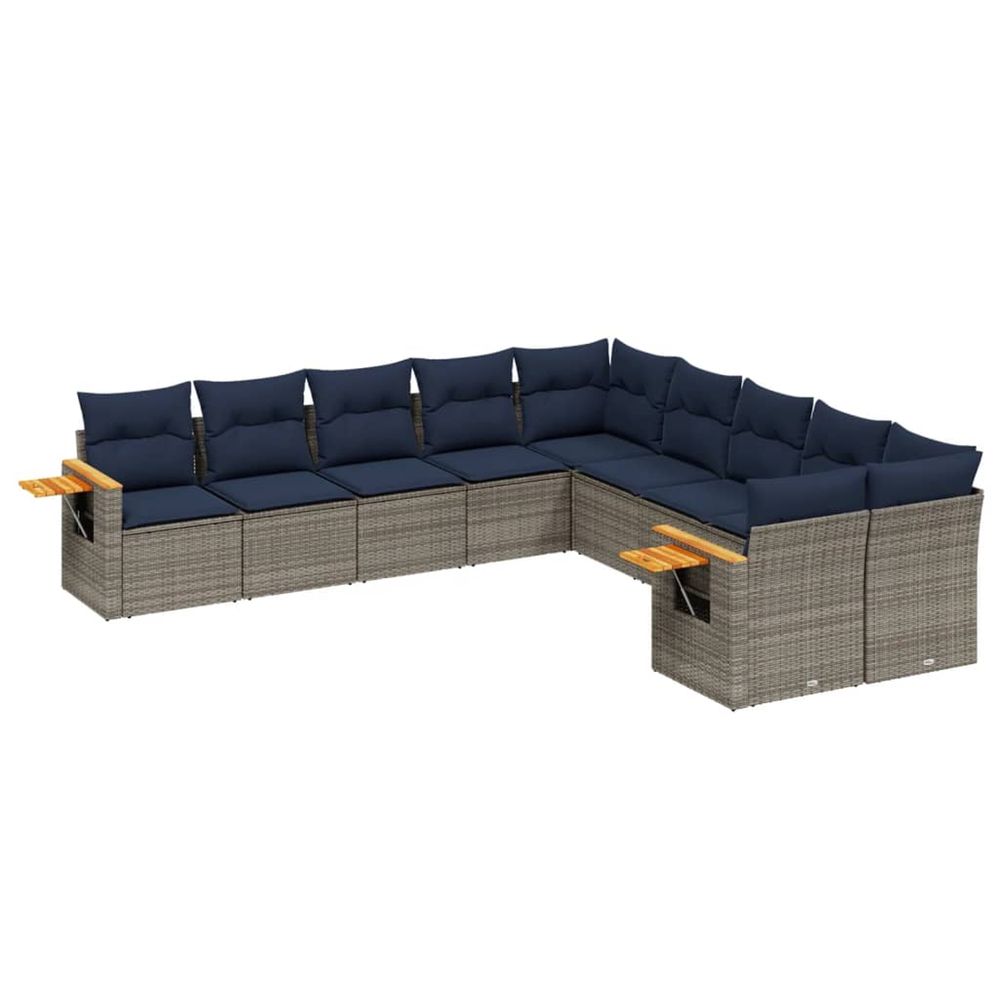 Salon de jardin 10 pcs avec coussins gris résine tressée
