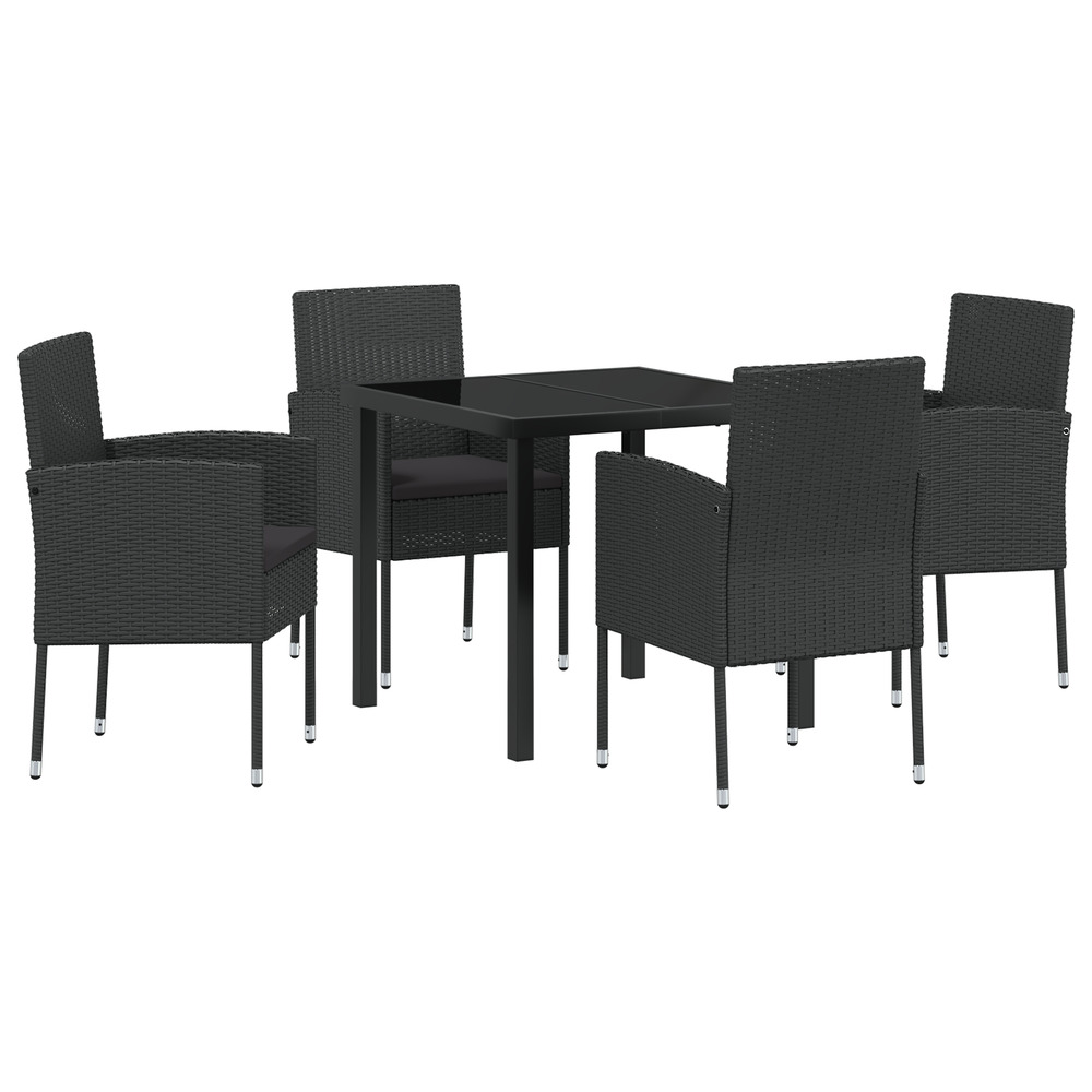 Set de salle à manger de jardin de 5 pièces avec coussins en rattan poly noir