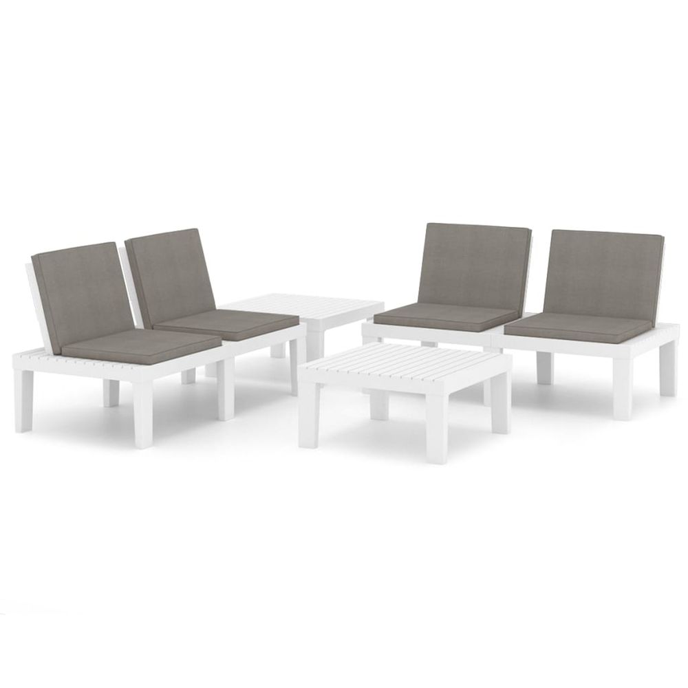 Salon de jardin 4 pcs avec coussins plastique blanc