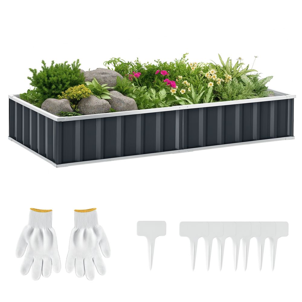 Carré potager acier peint forme modulable sans fond montage facile 174x90x30cm gris