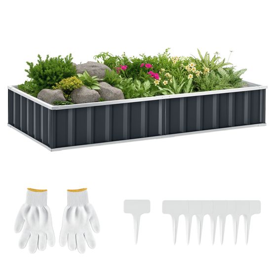 Carré potager acier peint forme modulable sans fond montage facile 174x90x30cm gris