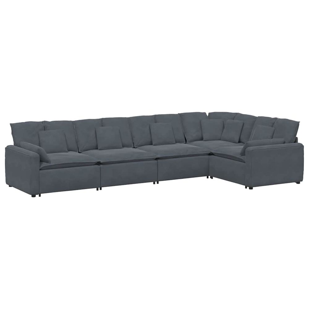 Canapé modulaire avec coussins en velours gris foncé