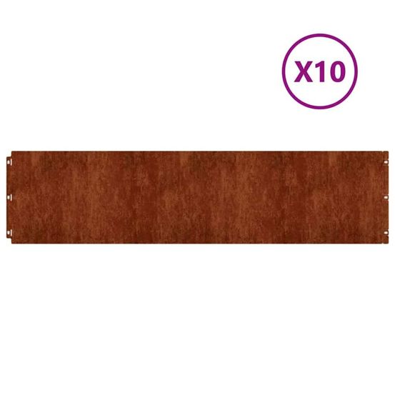 Bordure de pelouse 10 pc 25 x 103 cm acier patiné rouillé