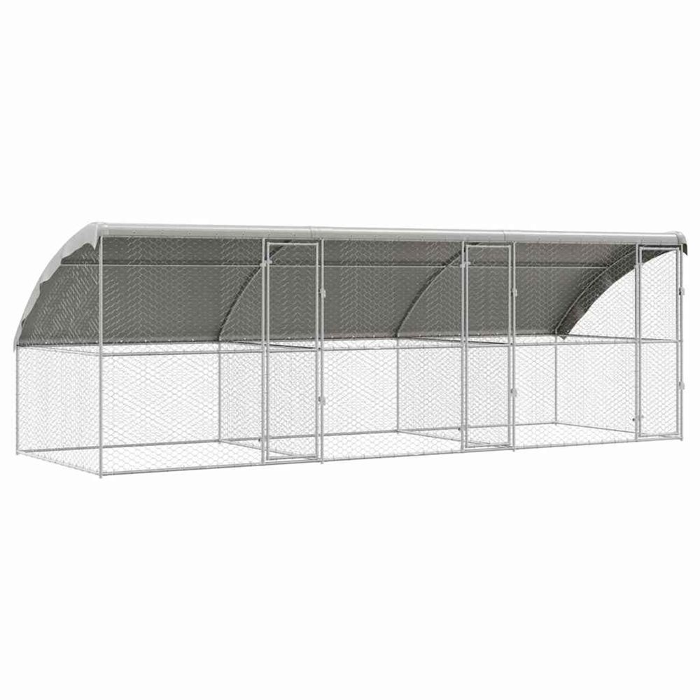 Kennel pour chiens 3 pc argenté 6 x 2 x 2 m acier galvanisé