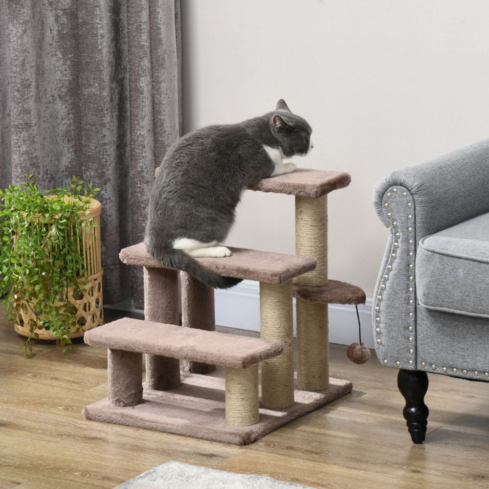 Escalier chat griffoir 3 marches sisal peluche aide montée canapé 45x40x48cm - comfortxl pet living