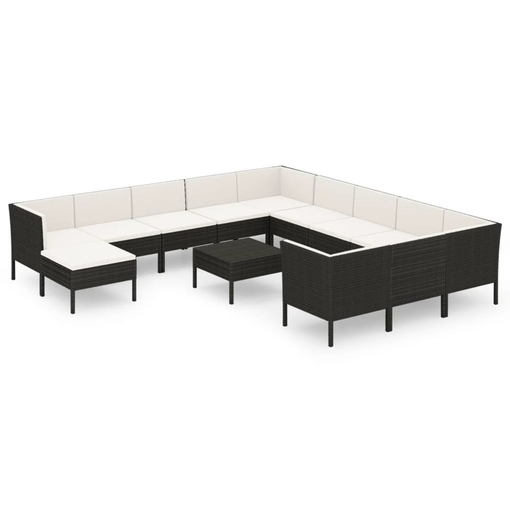 Salon de jardin 13 pcs avec coussins résine tressée noir