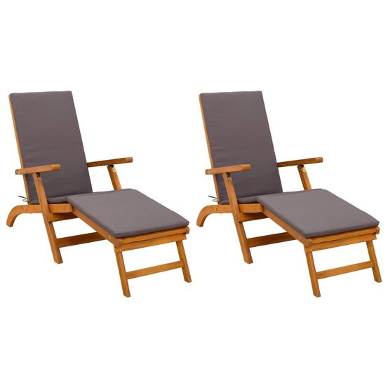 Chaise longue inclinable et pliable 2 pc bois d'acacia massif bain de soleil