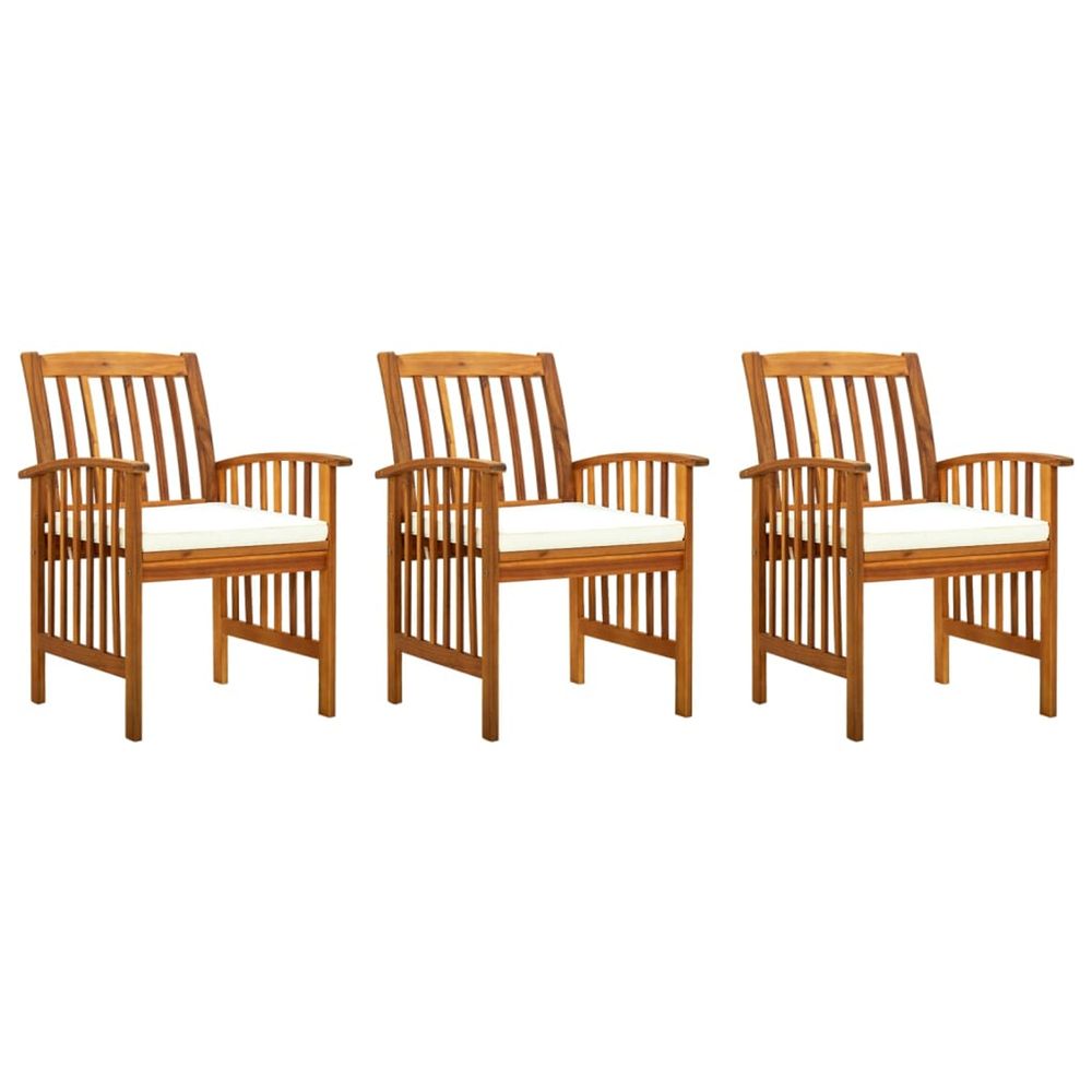 Chaises à manger de jardin lot de 3 et coussins bois d'acacia