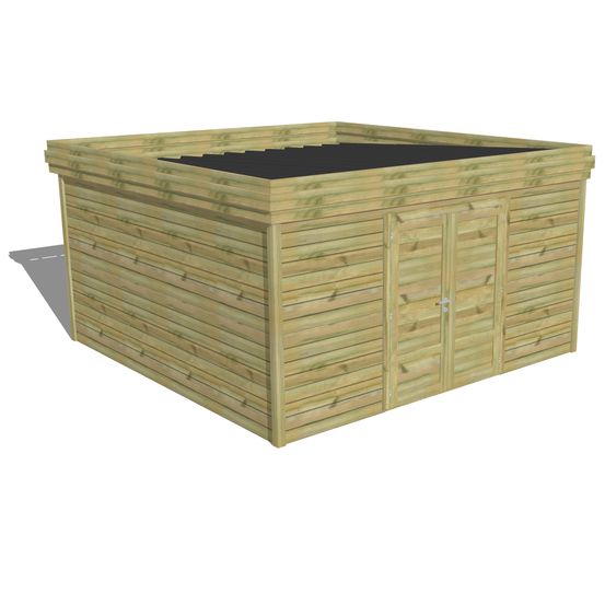 Abri de jardin bois pin traité autoclave 27mm - 4,34x4,34m / 19m2 - bac acier - abri français