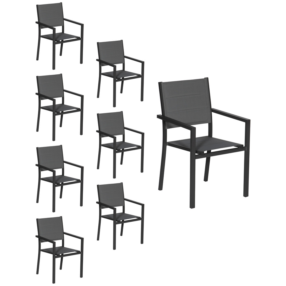 Lot de 8 chaises rembourrées en aluminium anthracite - textilène gris
