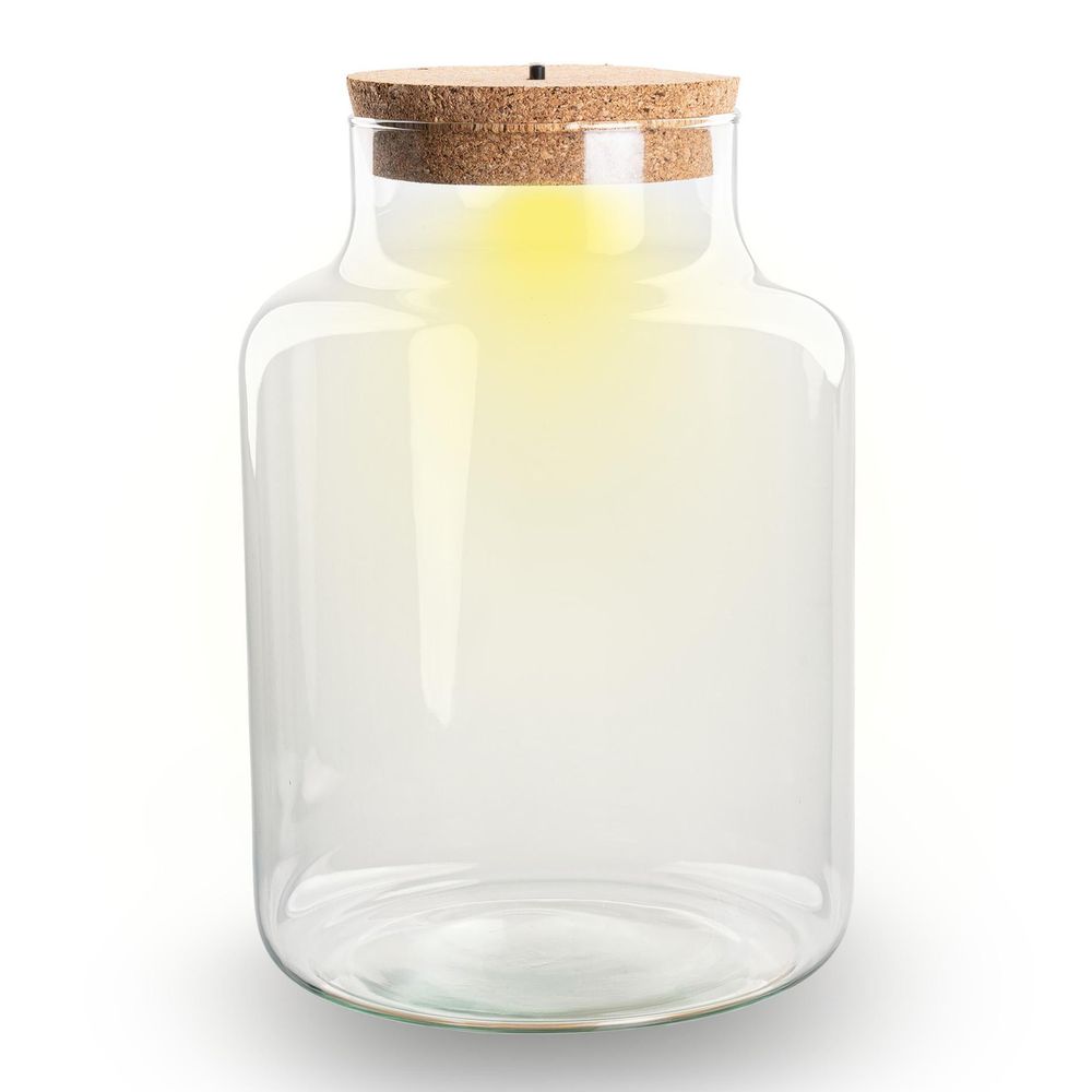 Bouteille terrarium en verre recyclé forme bouteille de lait avec bouchon led, 2 tailles - pot de 21cm - terrarium diy