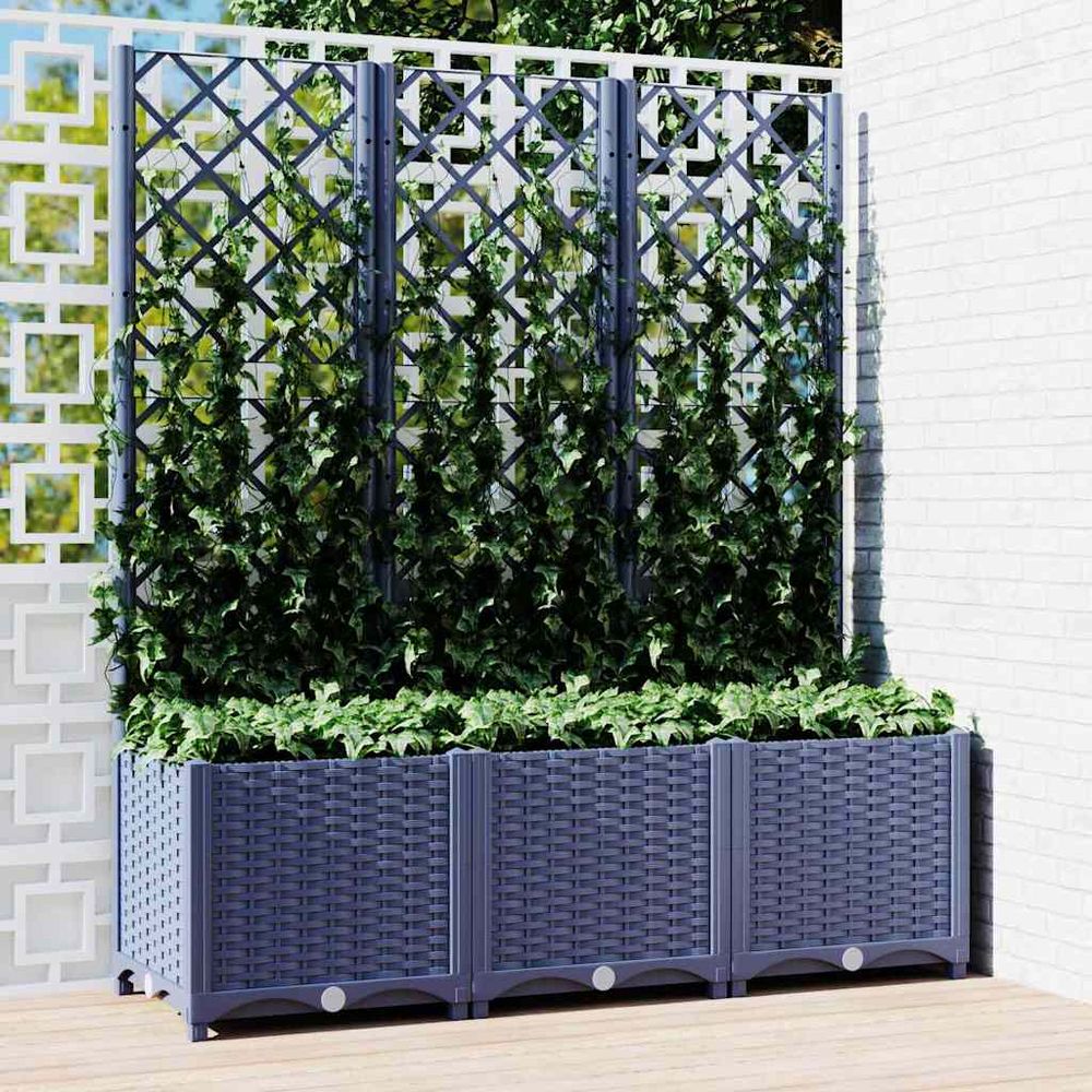 Très grande jardinière treillis brise-vue jardin bleu gris 120x136cm pp