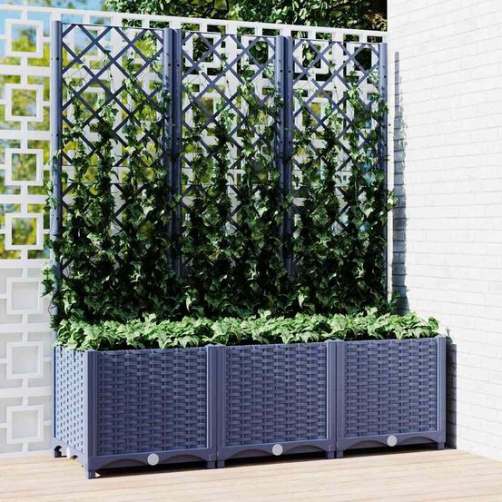 Très grande jardinière treillis brise-vue jardin bleu gris 120x136cm pp