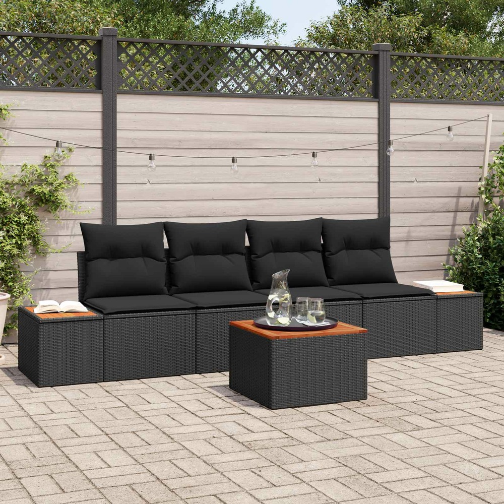 Ensemble de canapé de jardin avec coussin 5 pcs noir poly rotin