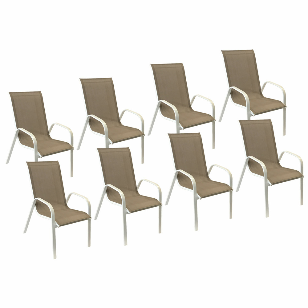 Lot de 8 chaises marbella en textilène taupe - aluminium blanc