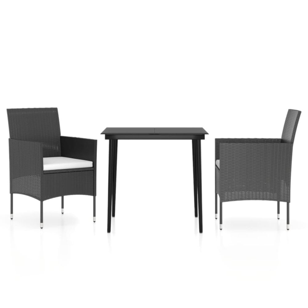 Ensemble à manger de jardin avec coussins 3 pcs noir