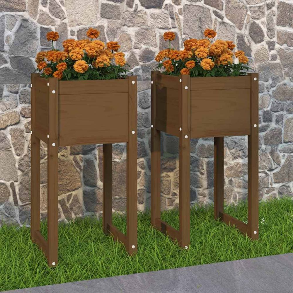 Lot de 2 jardinières surélevées en pin marron miel 40x40x81 cm