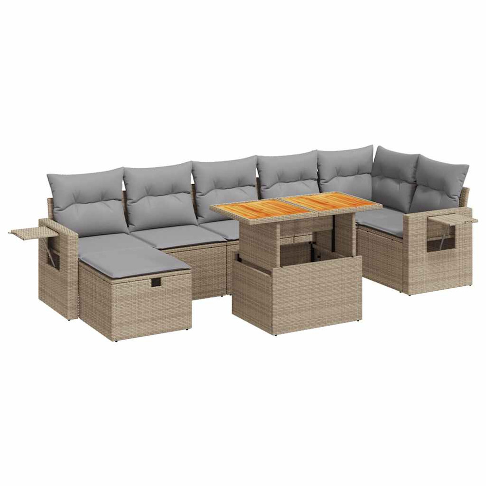 Salon de jardin avec coussins 5 pcs beige résine tressée acacia