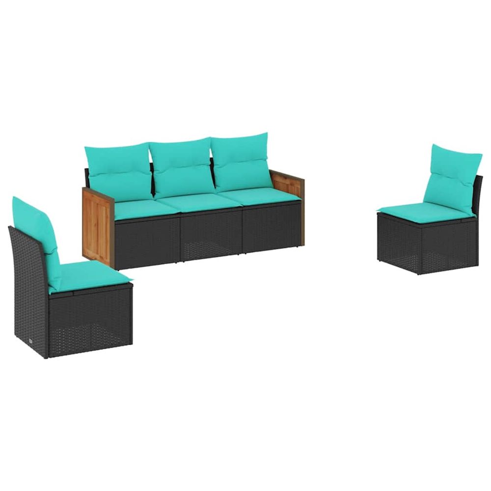 Salon de jardin 5 pcs avec coussins noir résine tressée