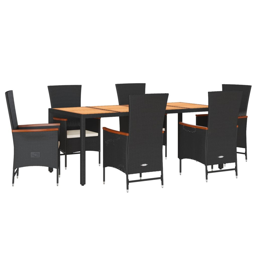 Ensemble à manger de jardin coussins 7pcs noir résine tressée