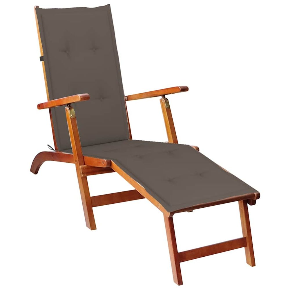 Chaise longue d'extérieur repose-pied et coussin acacia solide bain de soleil