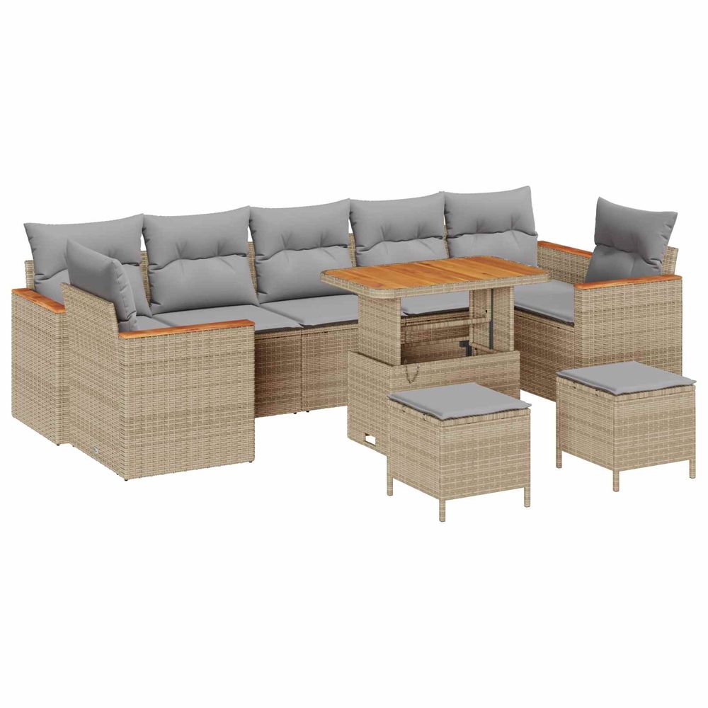 Ensemble de canapé de jardin 10 pc beige polyrotin