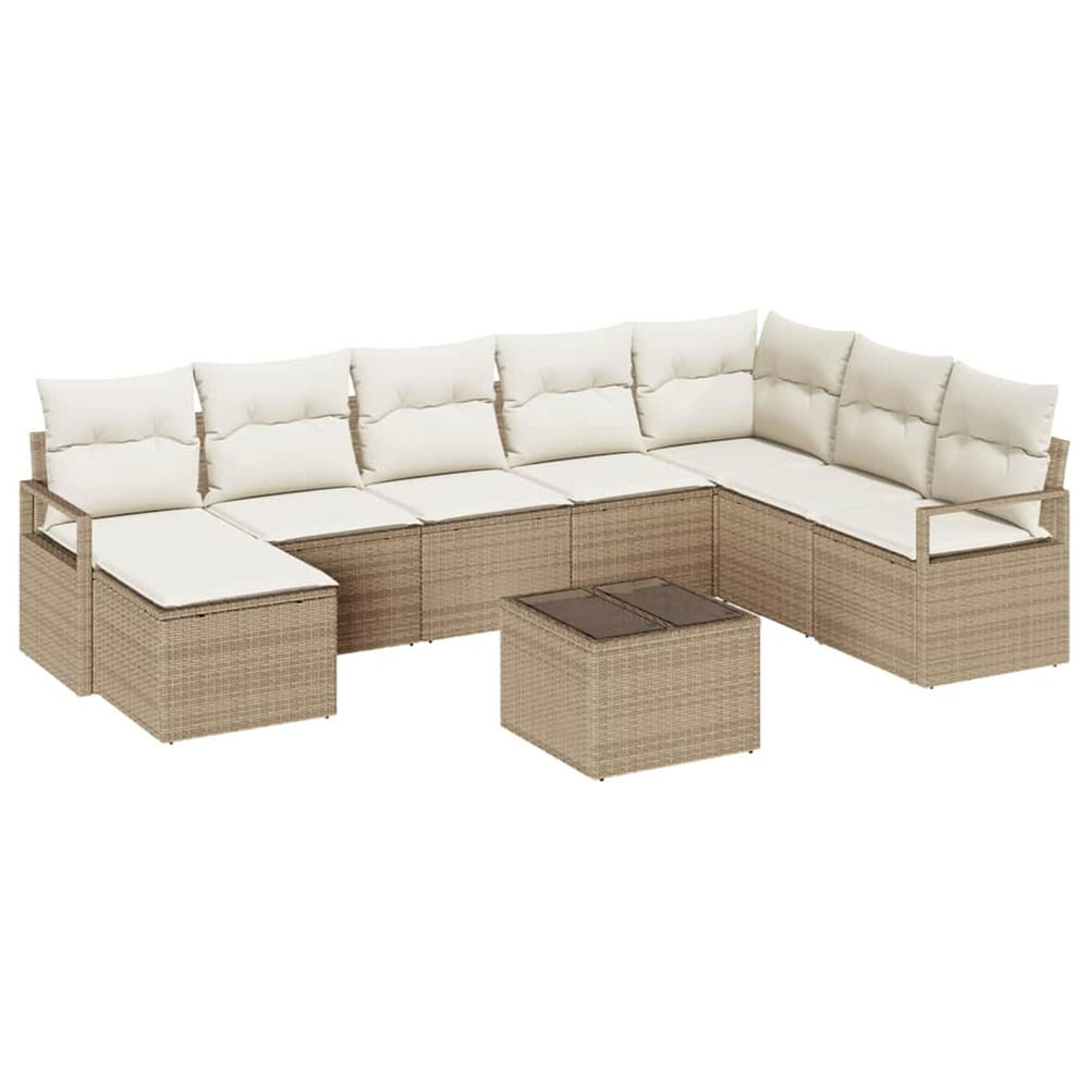 Ensemble de canapés avec coussin 9 pcs beige et crème polyrotin