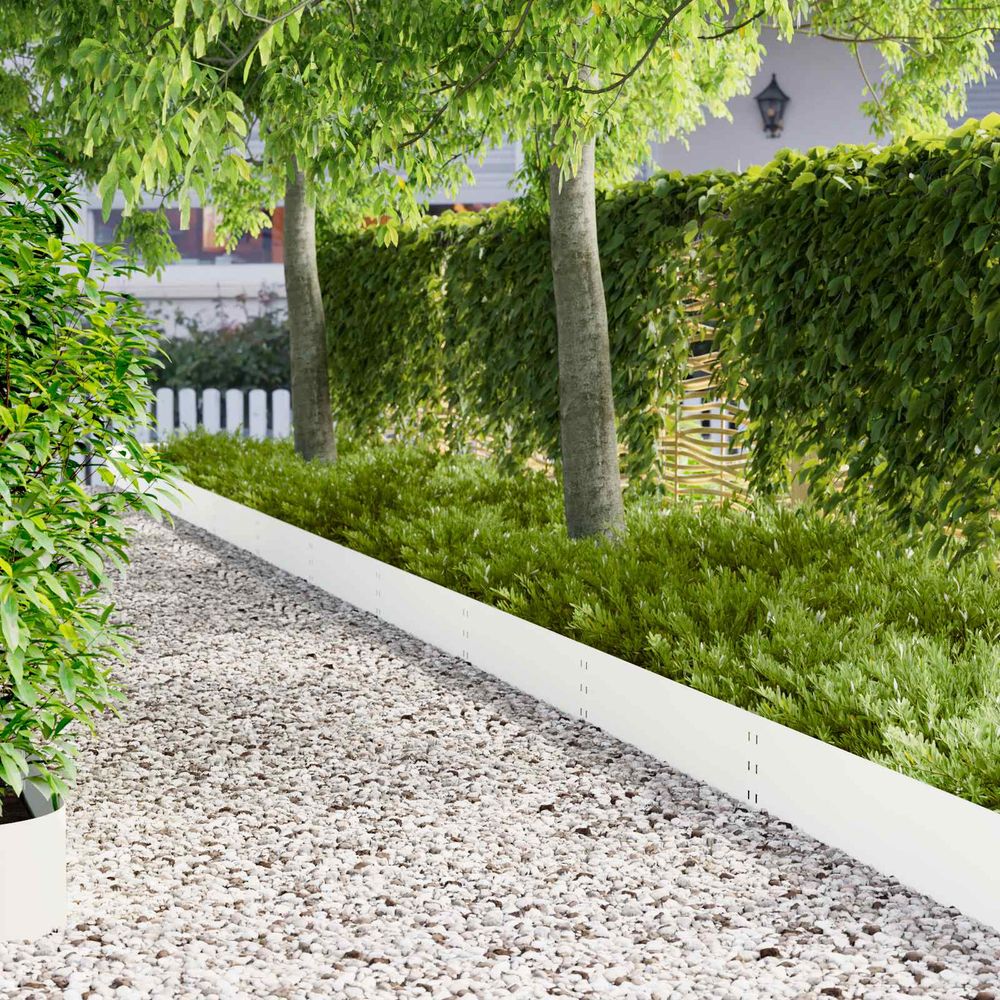 Bordure paysage acier jardin délimitation parterres 10pcs 100x25cm blanc