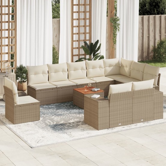 Salon de jardin 11 pcs avec coussins beige résine tressée