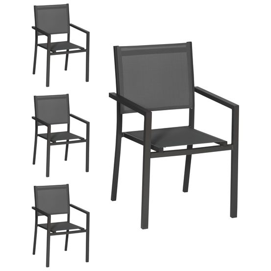 Lot de 4 chaises en aluminium anthracite - textilène gris