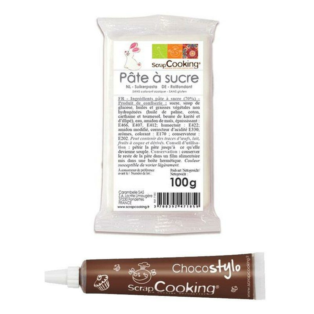 Stylo chocolat + pâte à sucre blanche 100 g