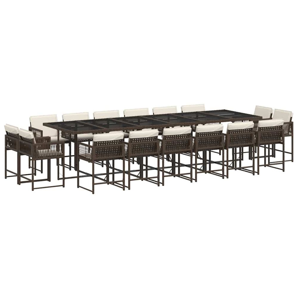 Ensemble à manger de jardin et coussins 17 pcs marron rotin