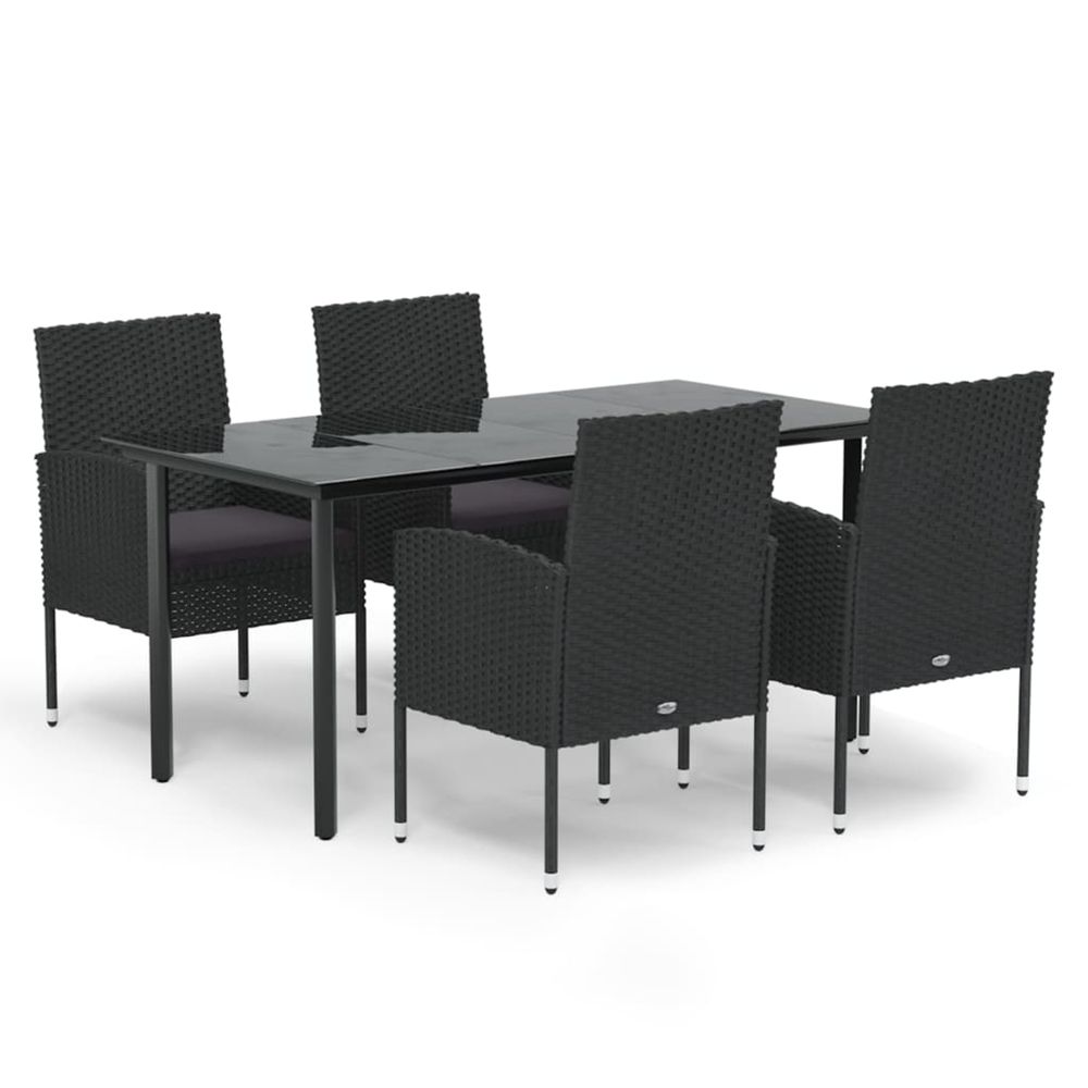 Ensemble à manger de jardin coussins 5pcs noir résine tressée