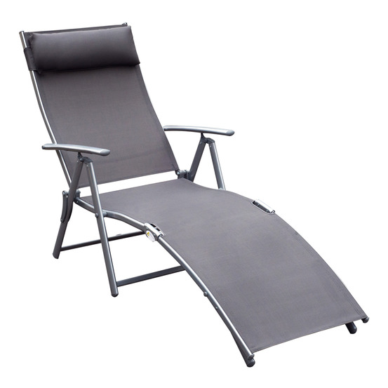 Transat pliable avec coussin, dossier réglable 7 positions, pour jardin et plage, gris