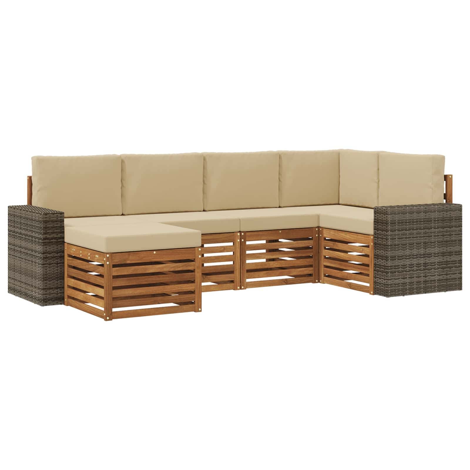 Ensemble de canapé d'angle avec coussin 6 pcs naturel et beige