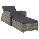 Transat chaise longue bain de soleil lit de jardin terrasse meuble d'extérieur avec coussin gris foncé résine tressée gris 02
