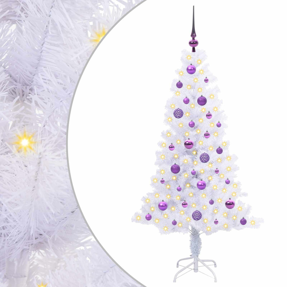 Sapin de noël artificiel avec 150 led blanc 150 cm pvc et acier
