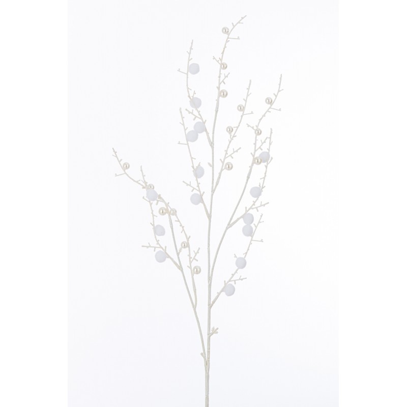 Branche de pompoms et perles en plastique blanc 3x8x93 cm