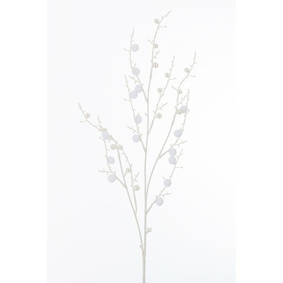 Branche de pompoms et perles en plastique blanc 3x8x93 cm