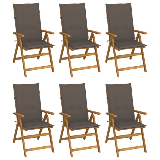 Chaises pliables de jardin lot de 6 avec coussins bois d'acacia